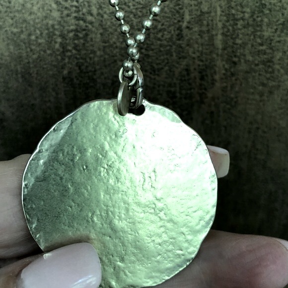 Gold ball chain necklace and 1-3/4” disk w/dotted cross & tiny charm by Chico’s - Picture 5 of 10